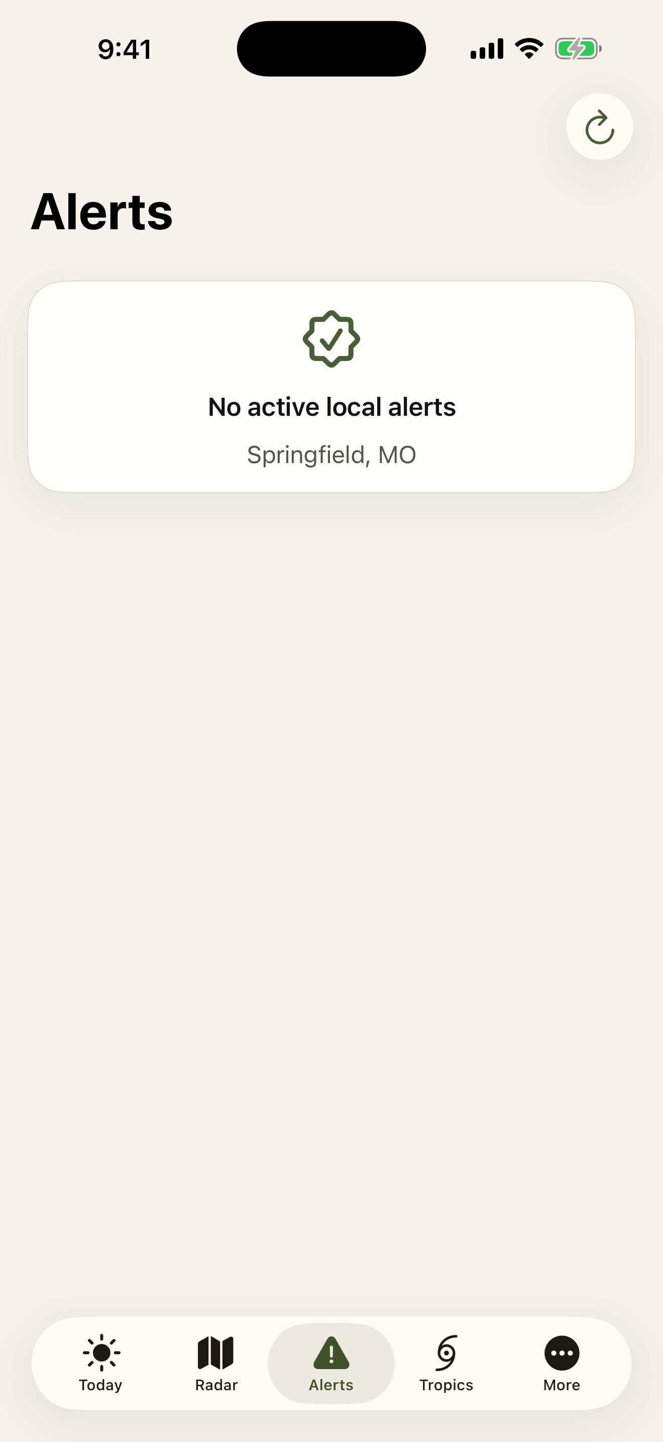 Weather Direct Alerts screen showing clean weather context and forecast details inside an iPhone mockup.